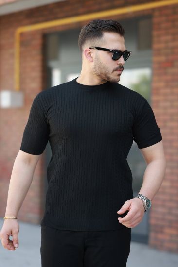 Erkek Bisiklet Yaka örgü Desenli Kısa örme Triko Kısa Kollu T-shirt resmi